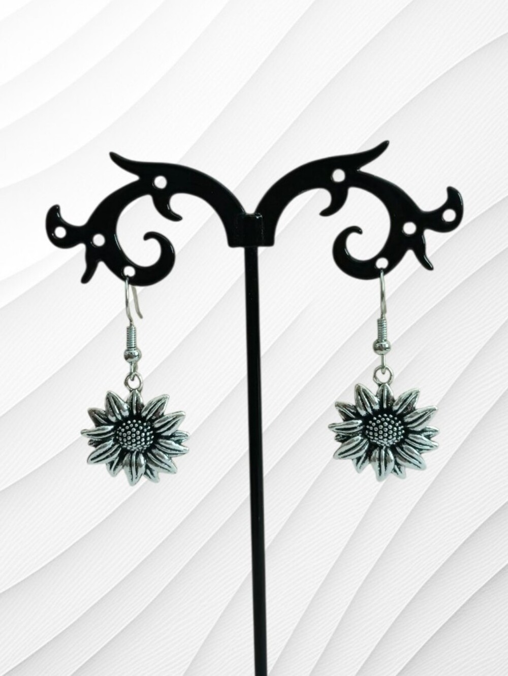 Silver Sunflower Earrings